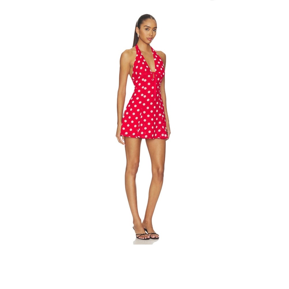 More To Come Red Polka Dot Halter Mini Dress Open Back NWT